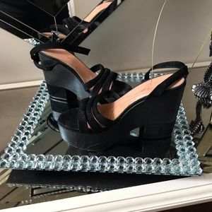 Black suede ankle strap Clergerie wedges